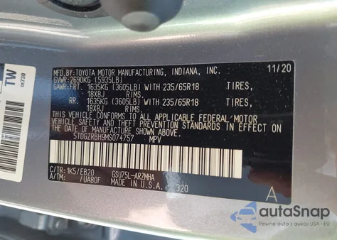 2021 Toyota Highlander Xle from USA, damaged, VIN 5TDGZRBH9MS074757